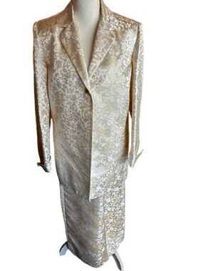 Cream Gold Skirt Jacket Set 2-Piece Set Midnight Velvet SZ 16 XL Blazer Dragon